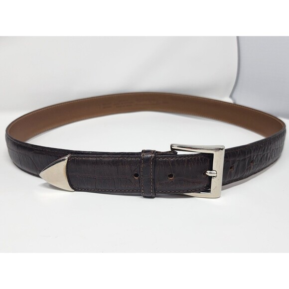 Talbots Womens Sz Large Cognac Brown Italian  Leather Belt Croc Embossed 30"-34" - Picture 2 of 13